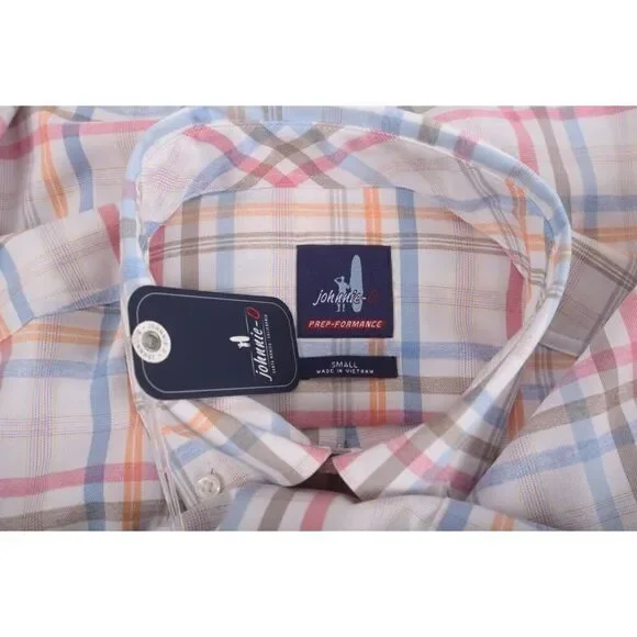 Johnnie-O Mens Button-Up Shirt Prepformance Tower S multi-Color White Plaid NWT